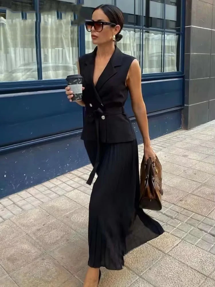 Corset Dress Women Pleated Vests Long Dresses for Women 2024 Sleeveless Office Party Dress Ruched Midi Evening Dresses