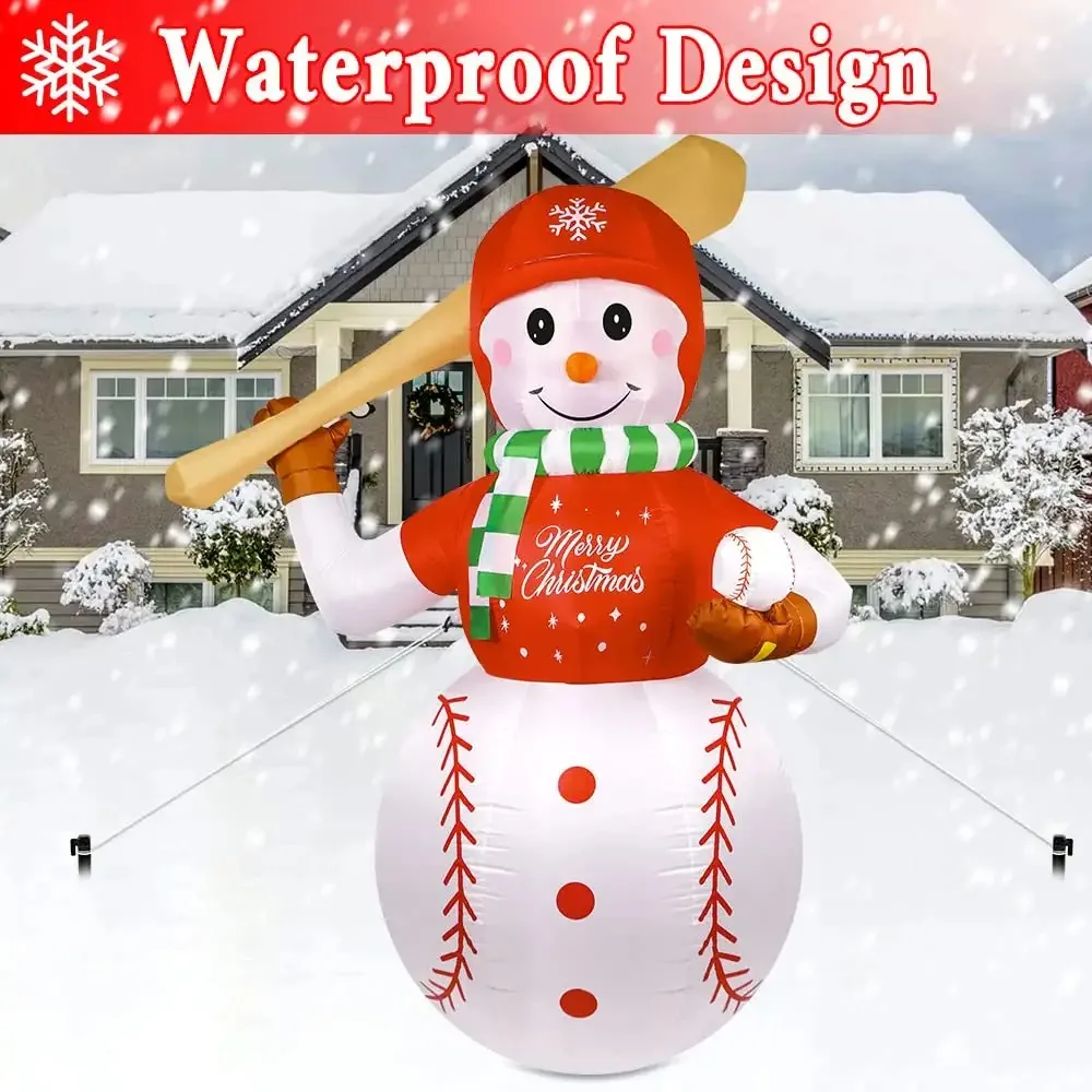 OurWarm 6FT Christmas Inflatable Outdoor Decorations Baseball Snowman With Colorful LED Lights For Xmas Indoor Yard Garden Decor