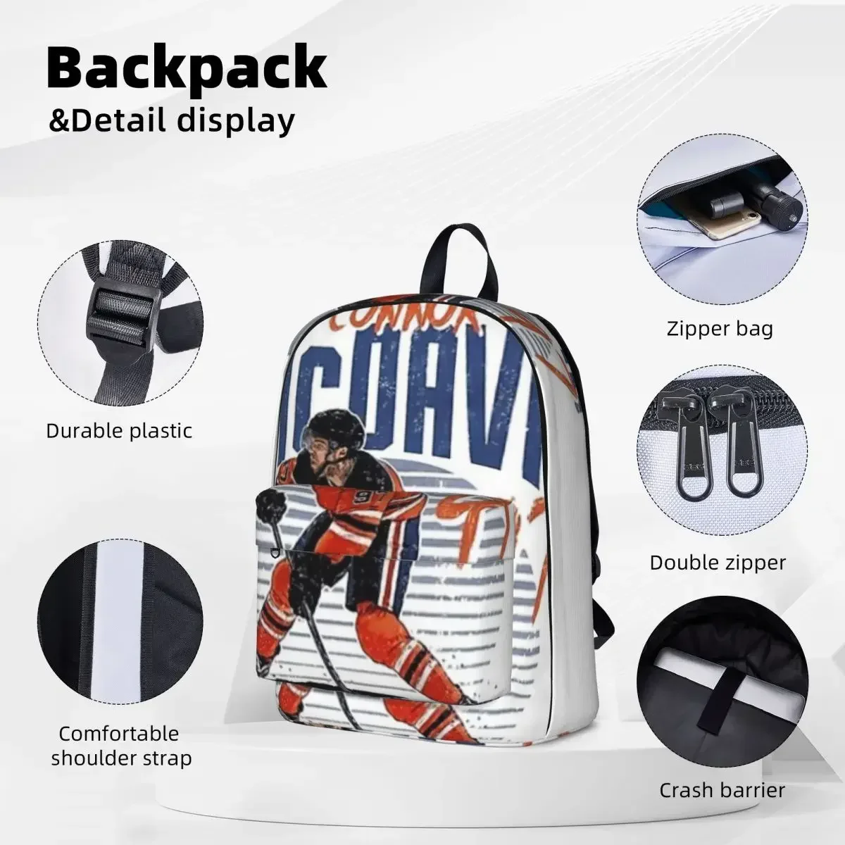 Connor McDavid 97 For Edmonton Oilers Fans Backpack Children School Bag Laptop Rucksack Travel Rucksack Large Capacity Bookbag