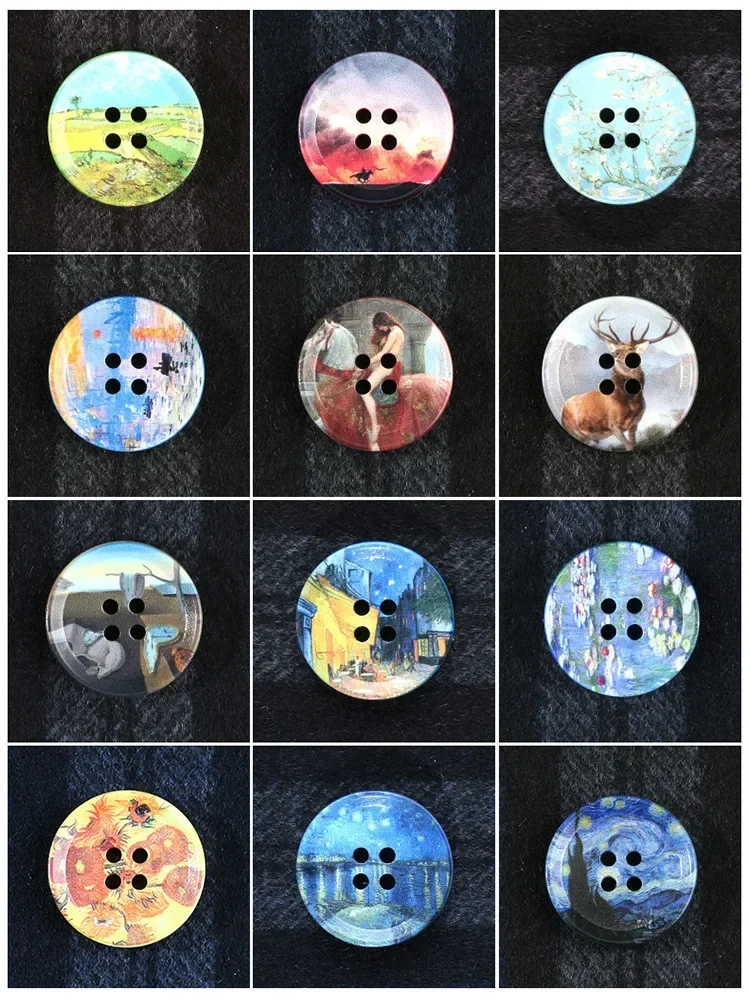 20pcs 22/25/30mm Resin Buttons Oil Painting Design 4-Holes Supplies Accessories Round Decorate Crafts for Coat Suit Clothes