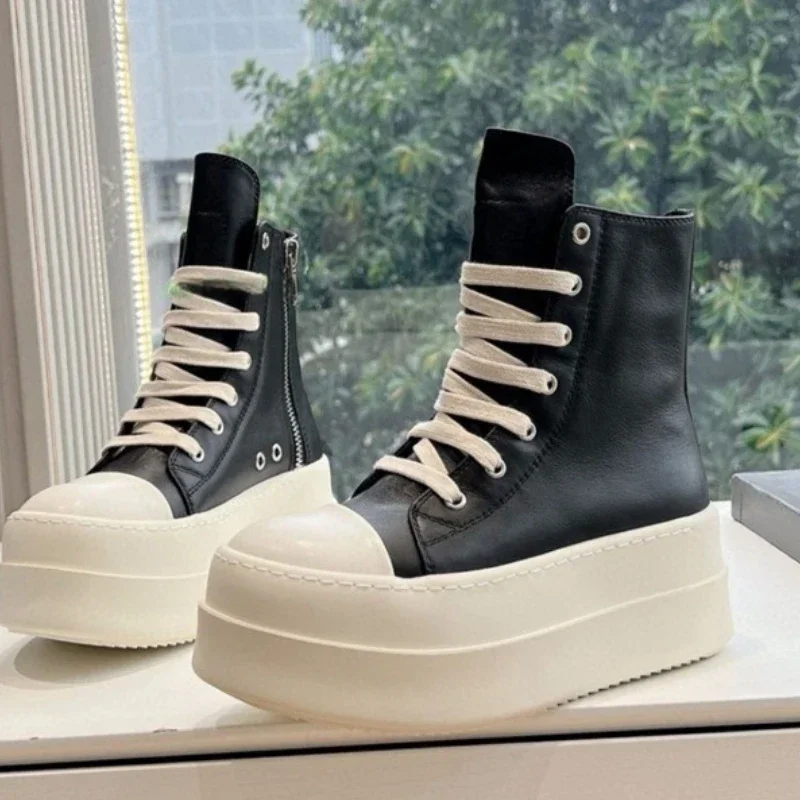 Sepatu bot pendek bertali untuk wanita, sepatu bot Ankle, sepatu kanvas High-Top bertali, sepatu desain trendi musim semi musim gugur