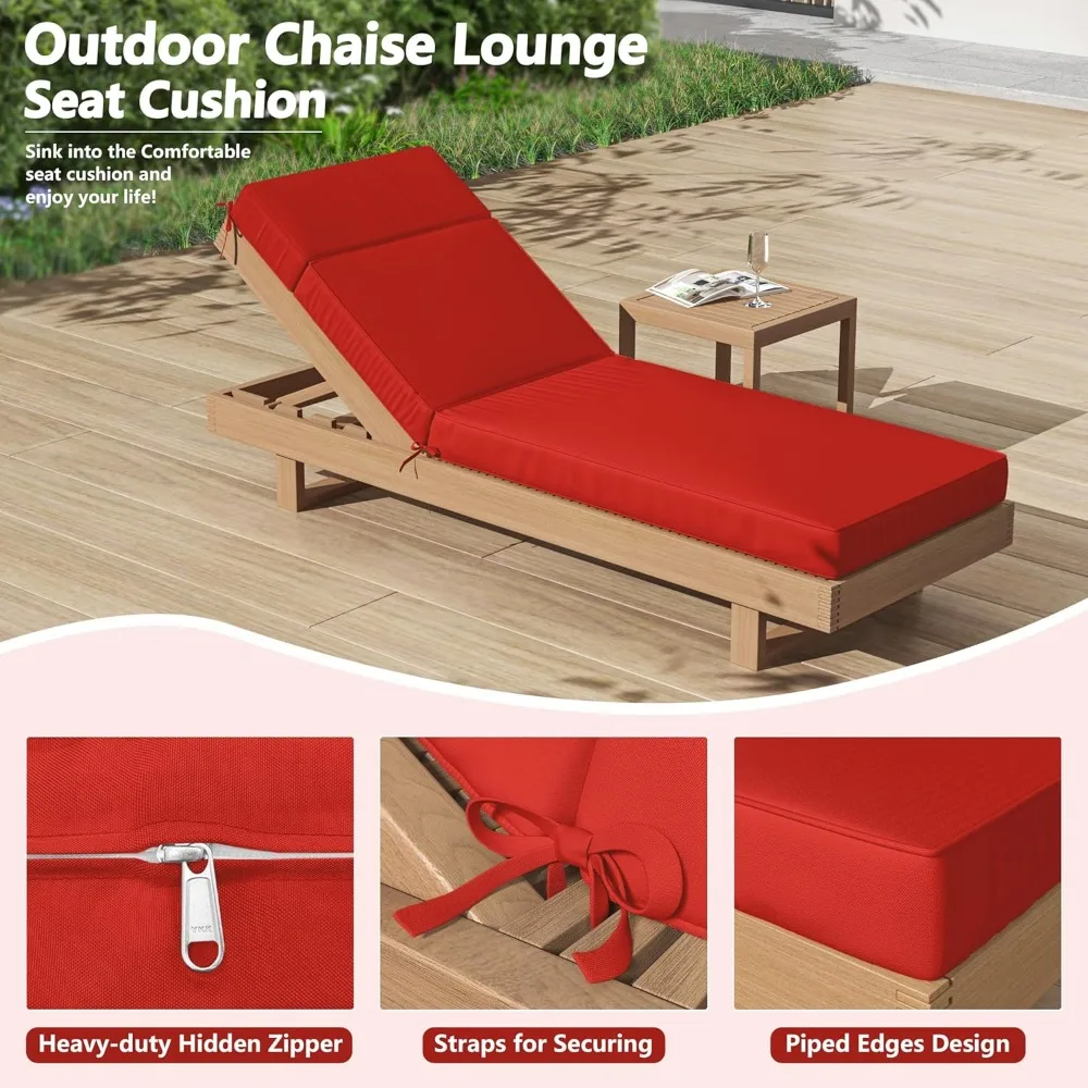 Bantal Kursi Santai Luar Ruangan - 80L x 26W x 4D, Busa Berdensitas Tinggi, Tahan Air dan Perlindungan dari Pudar UV