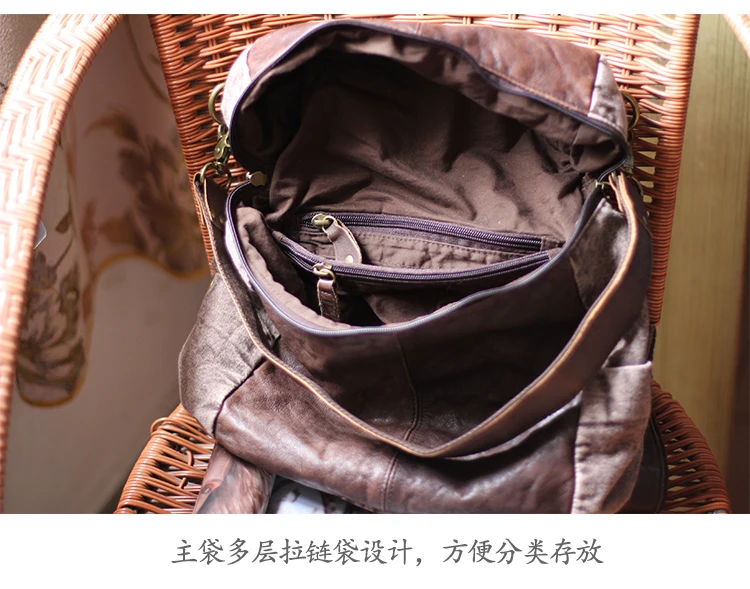 Vintage designer handmade genuine leather denim women's backpack casual outdoor travel first layer cowhide female bagpack