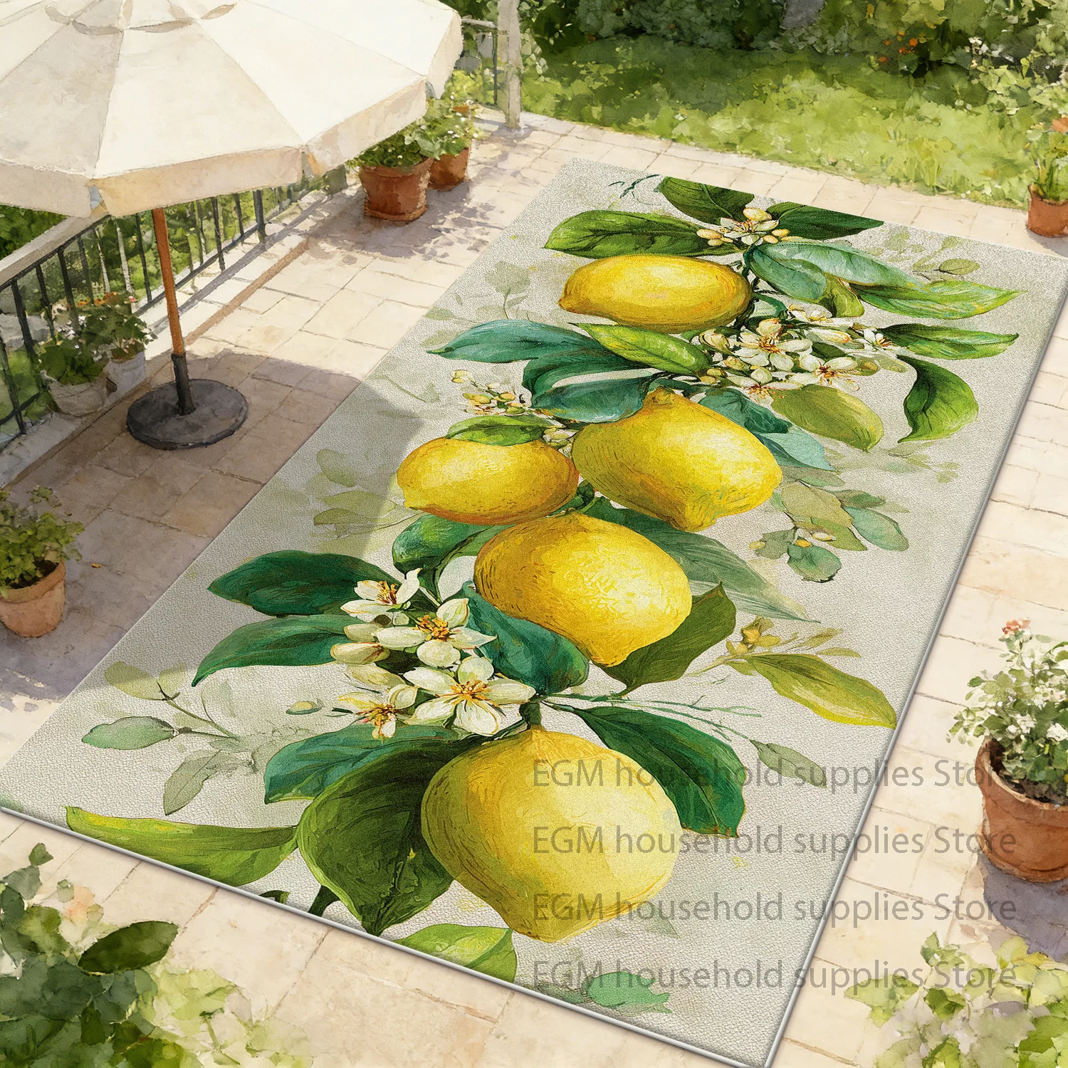 Lemon Print Area Rug Stylish Living Room Decorative Kitchen Customizable Carpet Bedroom Entryway Non Slip Floor Mat Washable