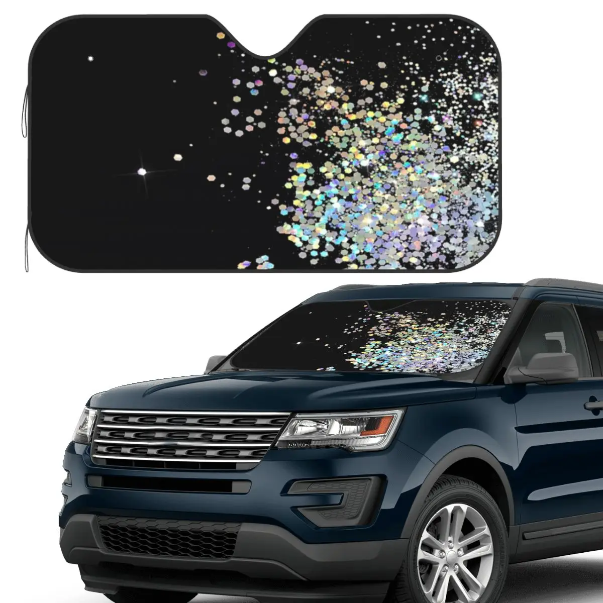 

Черный и голографический блестящий солнцезащитный козырек на лобовое стекло автомобиля, переднее лобовое стекло, солнцезащитный козырек, аксессуары, чехлы