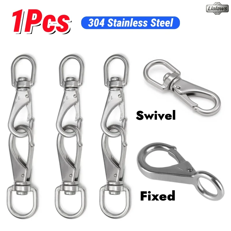 1Pcs Swivel Lobster Clasp Hooks 304 Stainless Steel Spring Snap Hook Fixed Eye Clip for DIY Key Chain Jewelry Making Accessories