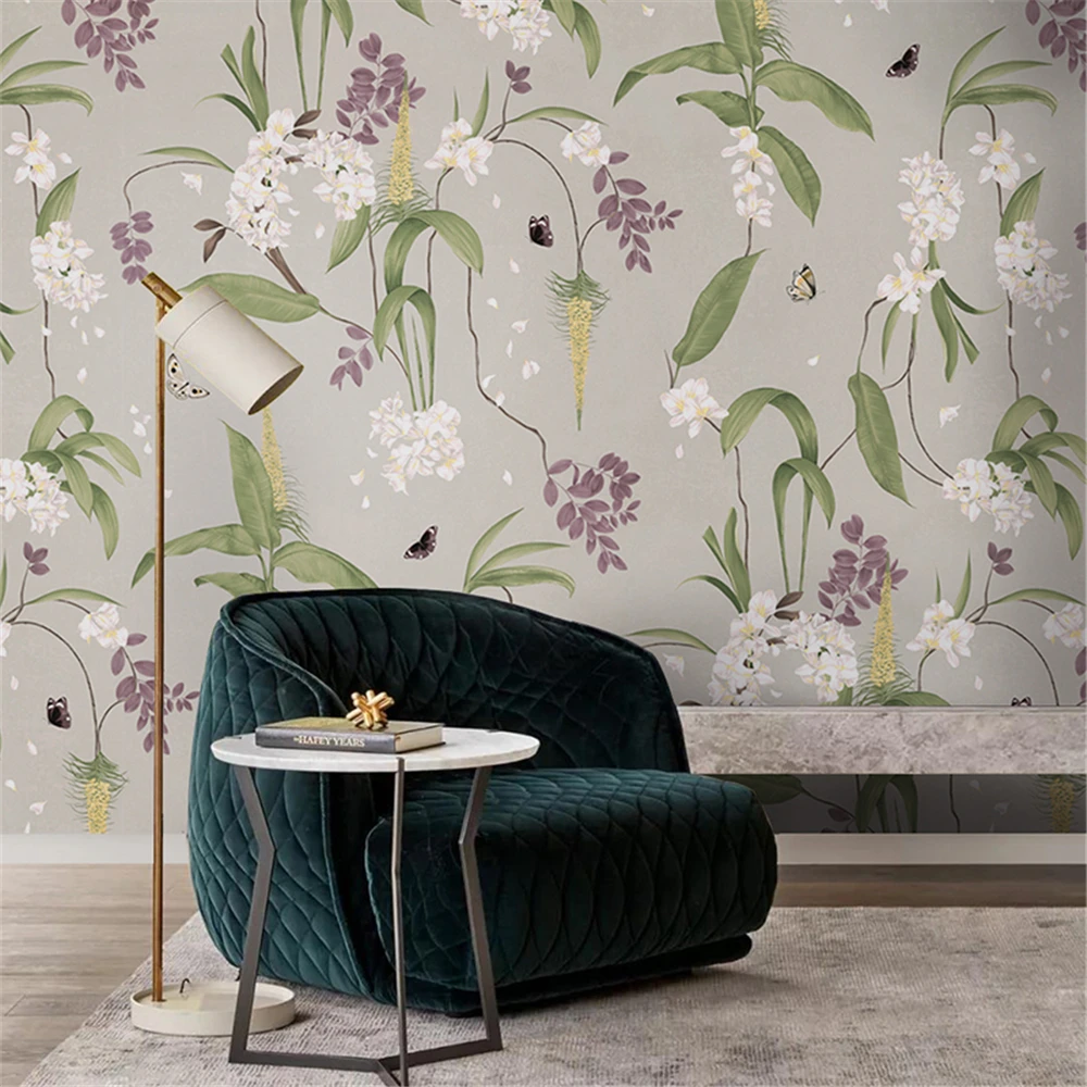 

custom Modern American pastoral country flower leaves wallpapers for living room sofa TV dining room mural wall paper background