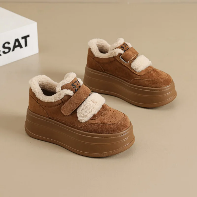 

Fashion Chunky Sole Women's Shoes 2025, Retro Plush Sneakers with Fuzzy Lining & Adjustable Strap, Warm Non-Slip Winter Boots