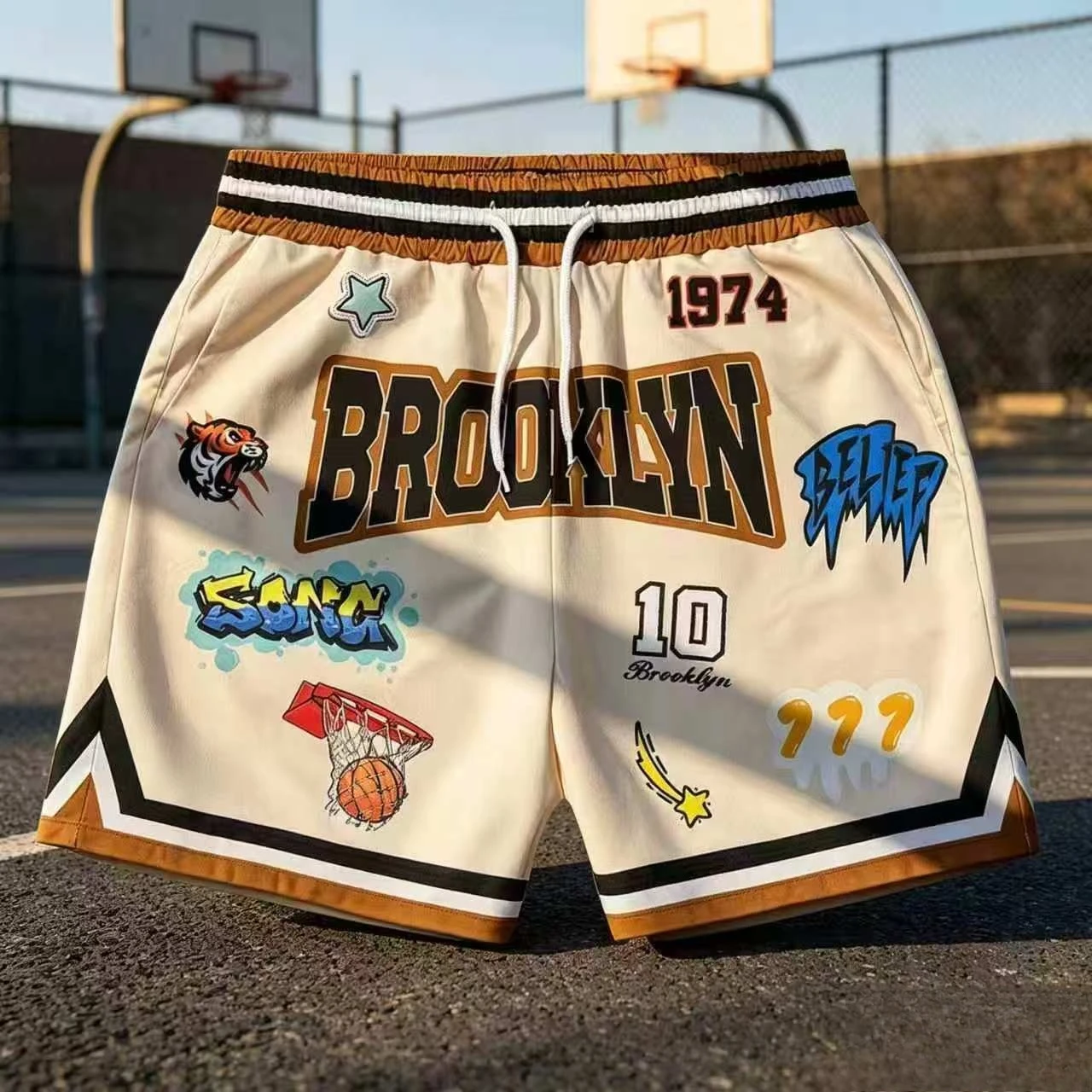 2026 Summer Brookyln Y2K Graphic Print Basketball Shorts Men's Casual Quick-dry Beach Shorts Comfy Relaxed-Fit Flexible  Shorts