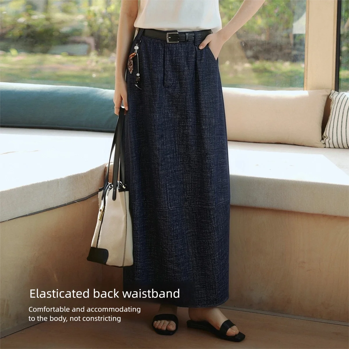 OLrain Elegant Commuter Straight Denim Skirt Women's Summer 2026 New French Casual Lightweight Straight Long Skirt O58XB006269