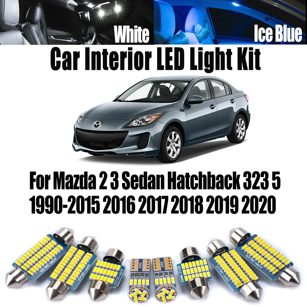 For Mazda 2 3 Sedan Hatchback 323 5 1990- 2019 2020 Number Plate Bulbs Canbus LED Interior Reading Dome Vanity Mirror Light Kit