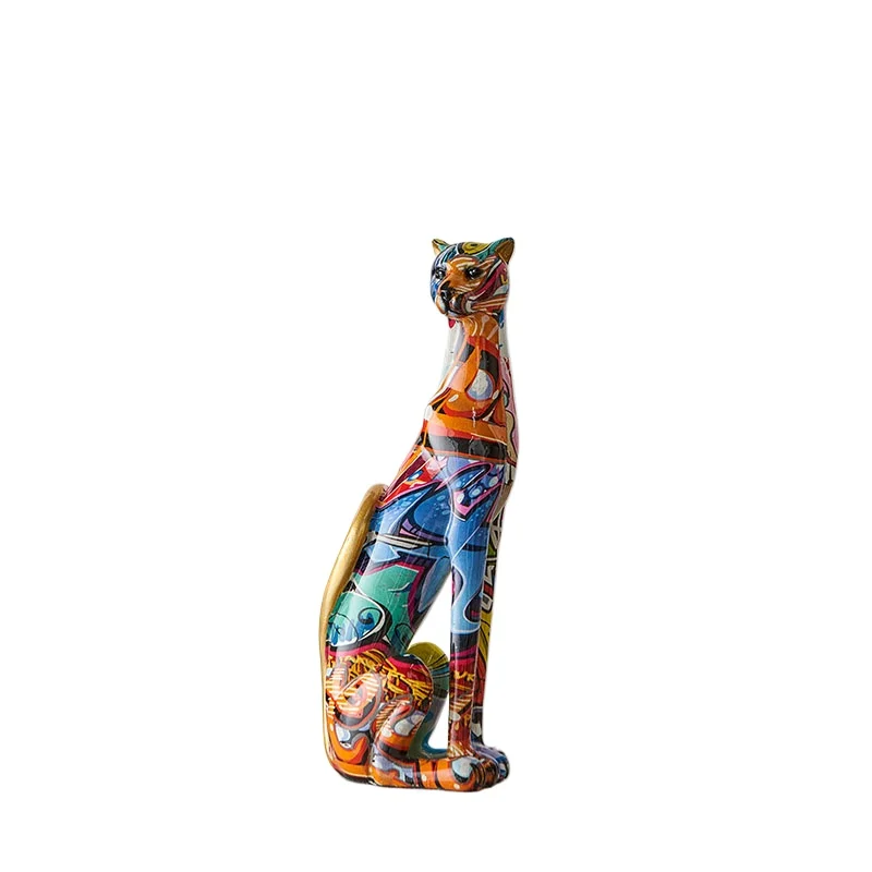 European Style Painted Leopard Sculpture Ornaments Abstract Art Animal Crafts Living Room Office Bookcase Leopard Ornaments  New view 6