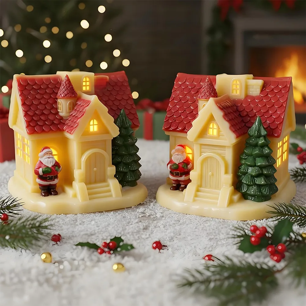 Christmas Snow House Candle Silicone Mold DIY Miniature Christmas Tree Candle Plaster Ornament Candle Molds Making Supplies - Image 3