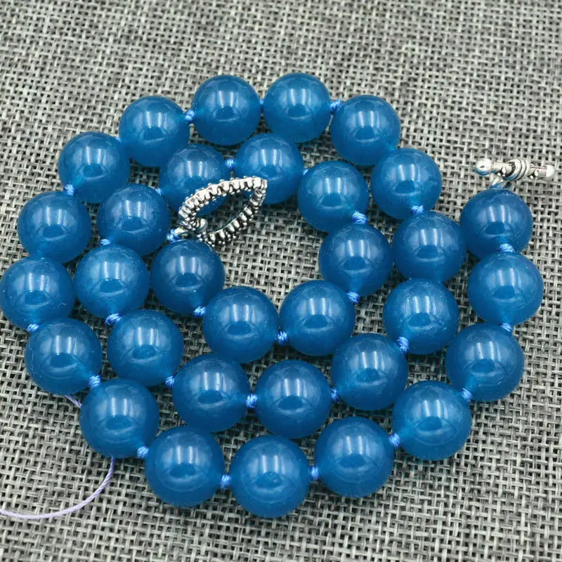 Natural 12mm Ink Blue Apatite Round Gemstone Necklace 18'' Tibetan Silver Clasp