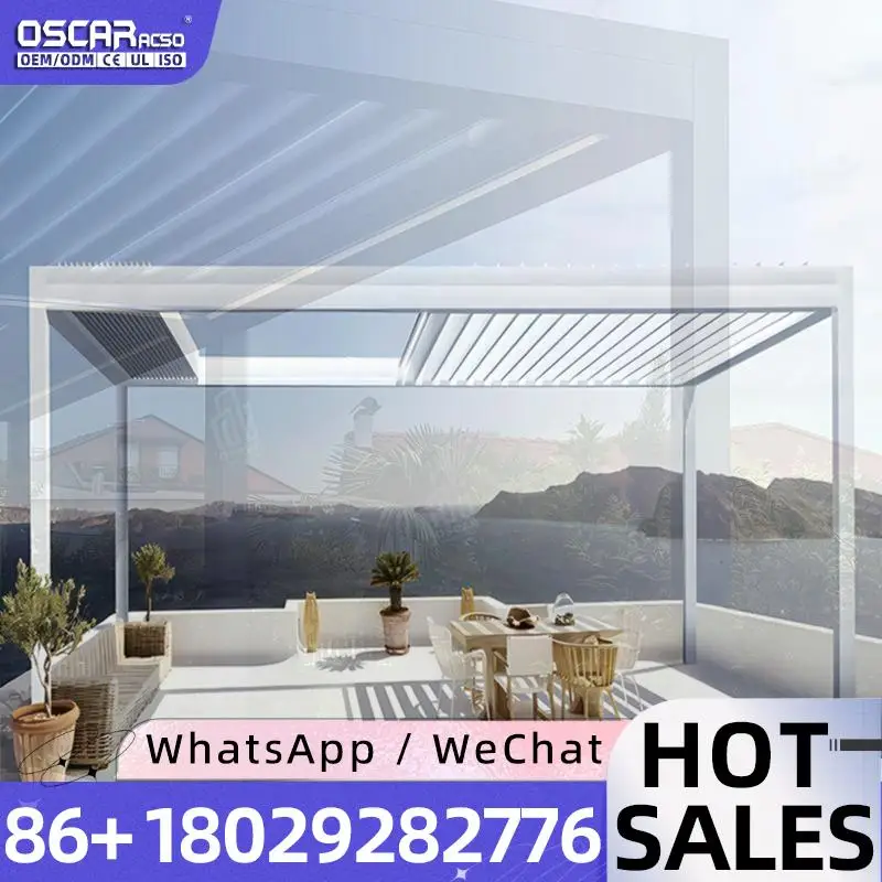 Rainproof Electric Bioclimatic Aluminum Pergola Gazebo for Deck Yard Terrace Powder Coated Imitated Wood pergola