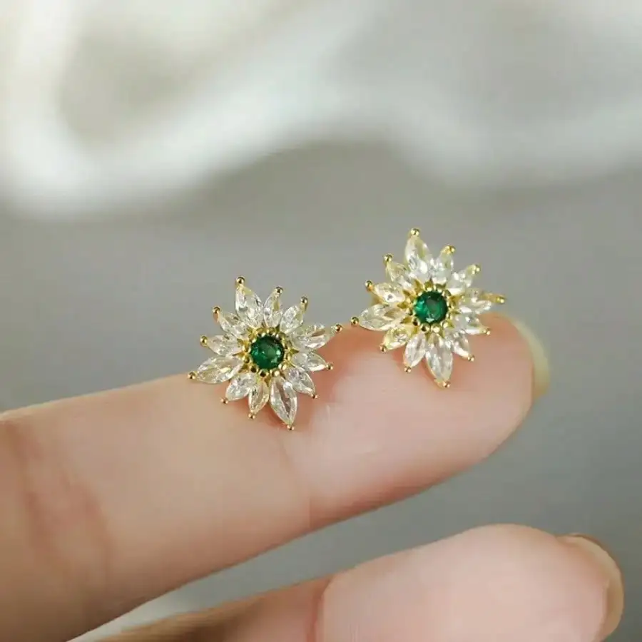 Zonnebloemblad Sieradenset Metalen ketting Oorbellen Licht Luxe voor banket Gepersonaliseerd Klassiek Groen Cadeau