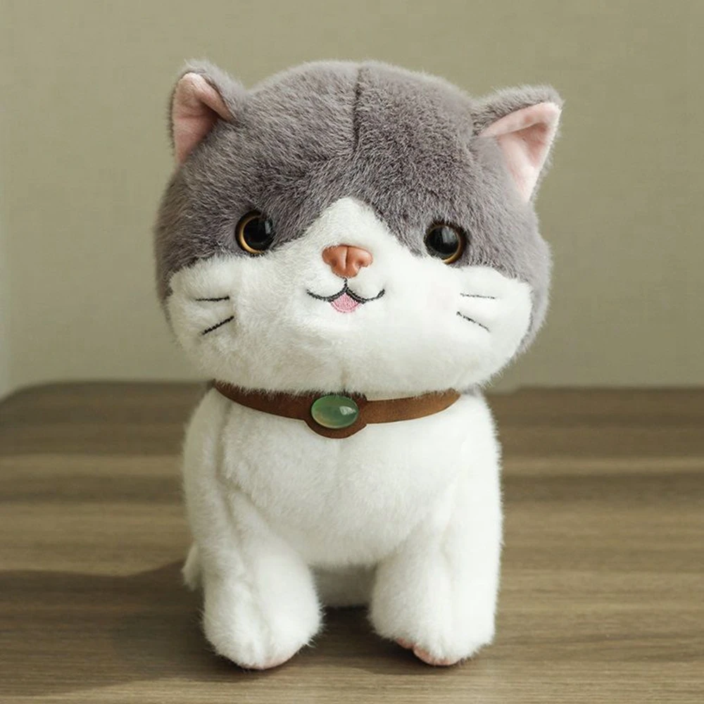 25CM Cute Pink Cat Plush Toy Simulation Small Animal Big Head Small Beads Big Flower Cat Doll Send Children's Birthday Gift