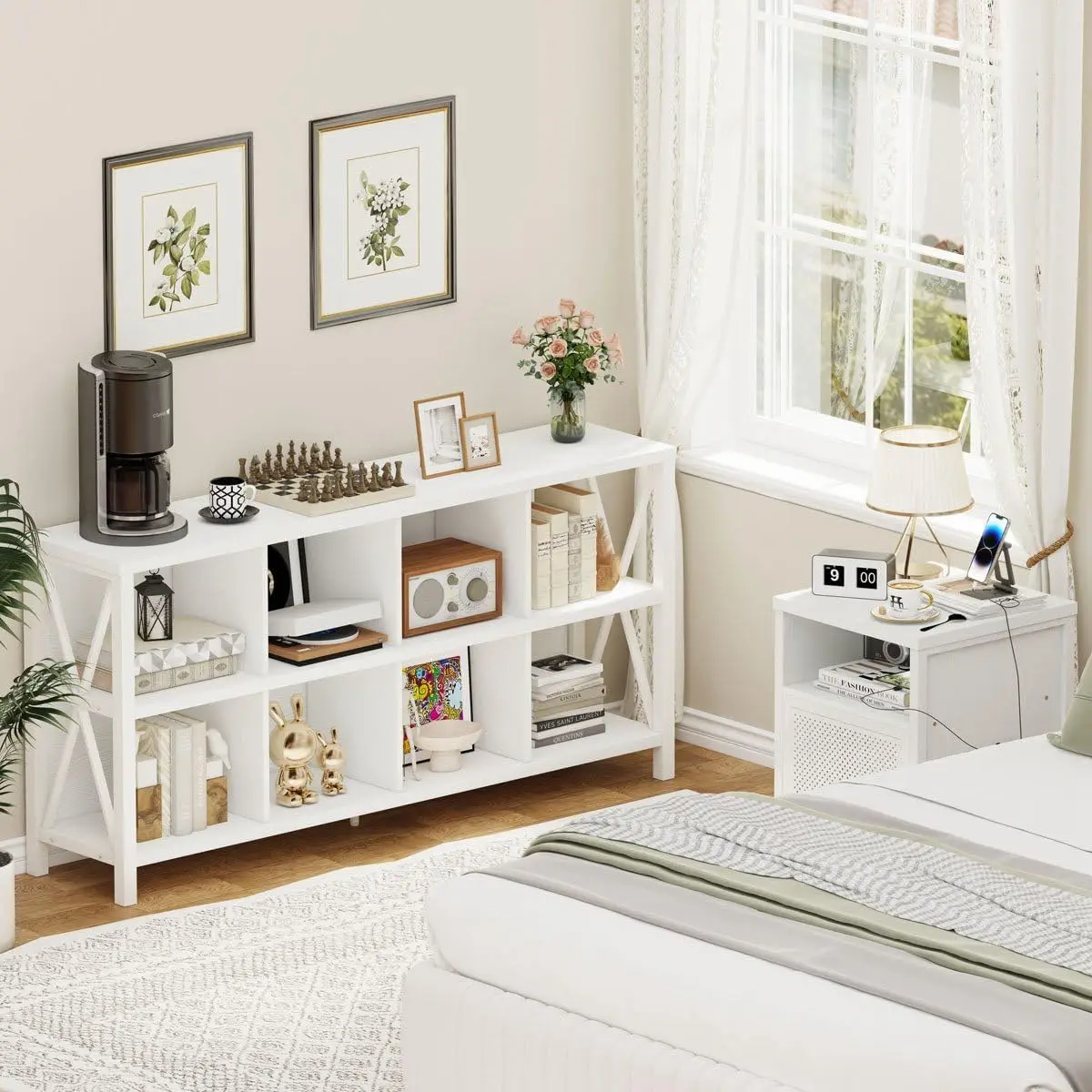 

FATORRI 8 органайзер для хранения в виде Куба и стол с зарядной станцией для гостиной (белый дуб)