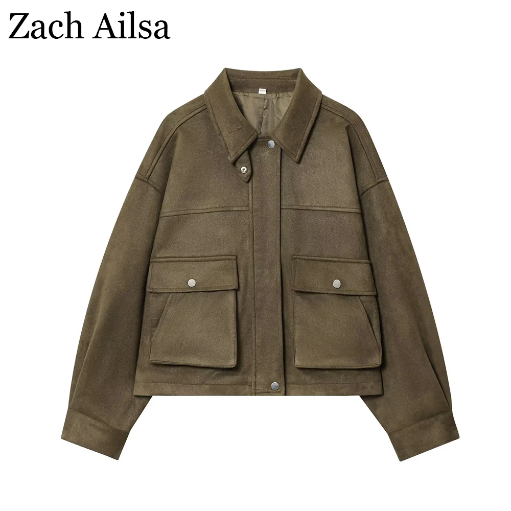 

European and American style women's autumn and winter new versatile lapel zipper long sleeved pilot jacket jacket