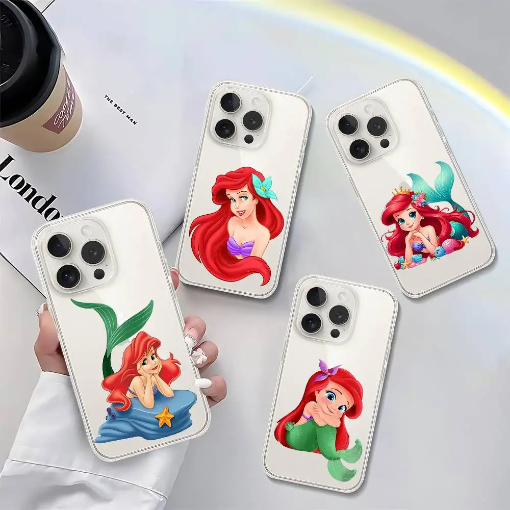 Funda Transparente con Diseño de la Sirenita para iPhone 17, 16, 15, 11, 13, 14 Pro Max, 7, 8 Plus, X, Xr, Xs Max, 16 Pro, 12 Mini