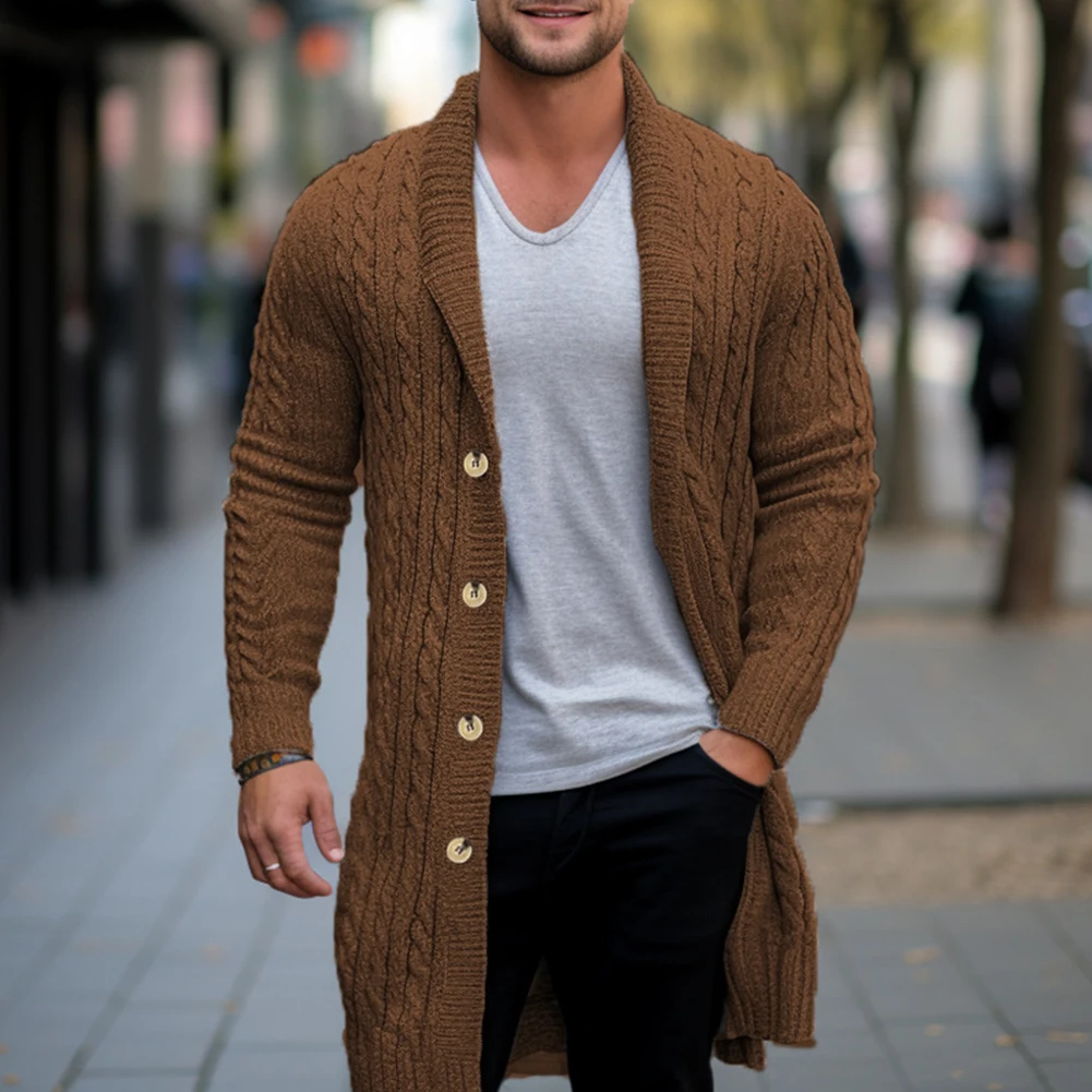 Mens Knitted Jacquard Cardigan Sweatercoat High Street Long Sleeve Knitwear Coat Cardigan Fashion Men Clothing