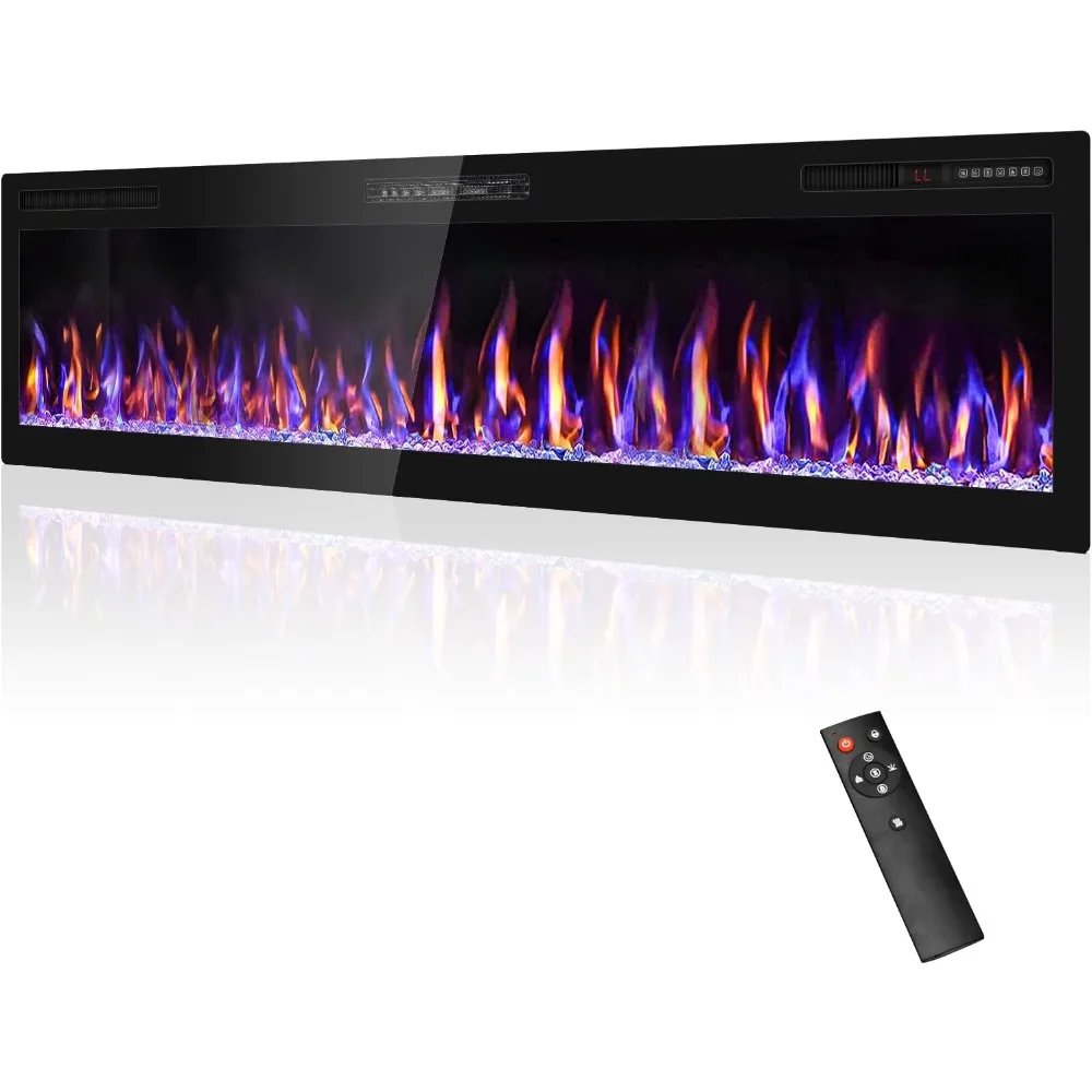 68 Inch Electric Fireplace Plug-in, Wall Mounted, with Remote Control and Touch Screen 1500W Fireplace Heater Ultra Narrow Frame