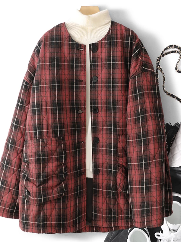 

Loose Casual Cotton Jaet Women's round Ne Mid-Length Coat plus Size Autumn Winter New Sle Commute Ele Straight Tube