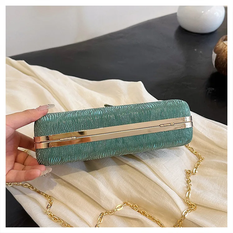 New Retro Green Charm Evening Bags For Women Fashion Small Box Clutches Handbags Gold Chain Shoulder Bag Dinner Party Clutch