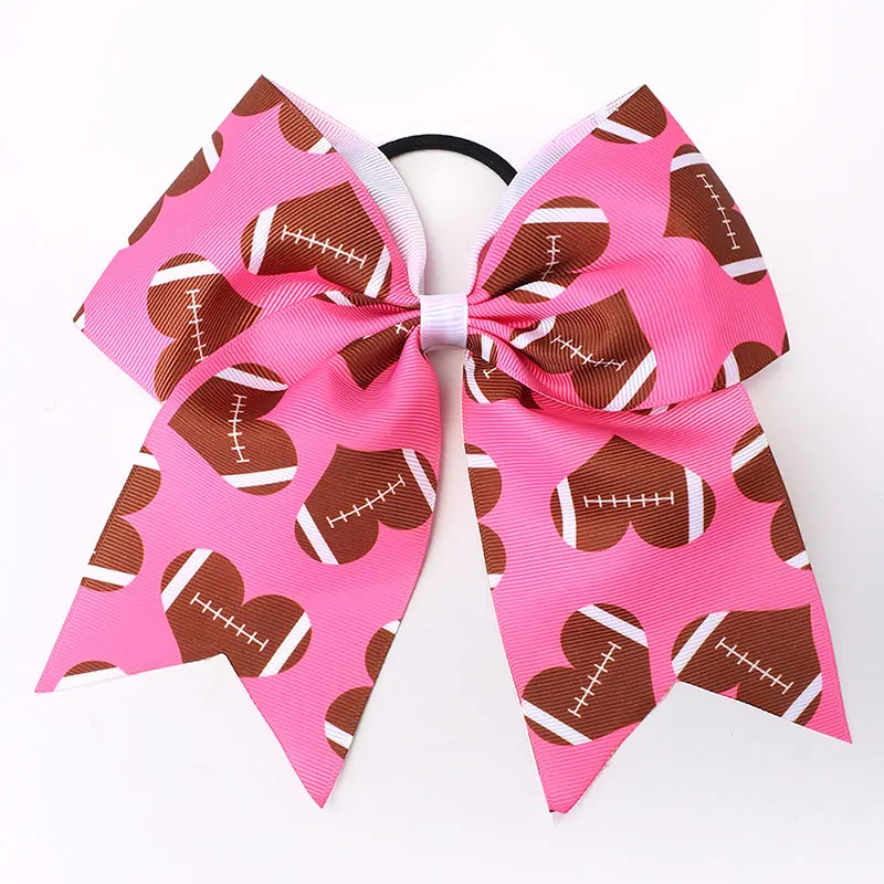 Fashion Football Cheerleading Bow Hair Bands Girls Ribbon Rugby Print Hair Rubber Ties Elastic Ponytail Holder Scrunchies