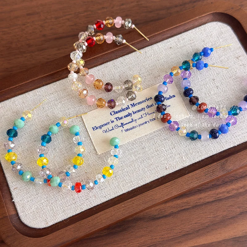 

Color Block Beaded Large Hoop Earrings For Women Light Luxury Premium Fashion Statement Earrings Slim Face Design Daily Party
