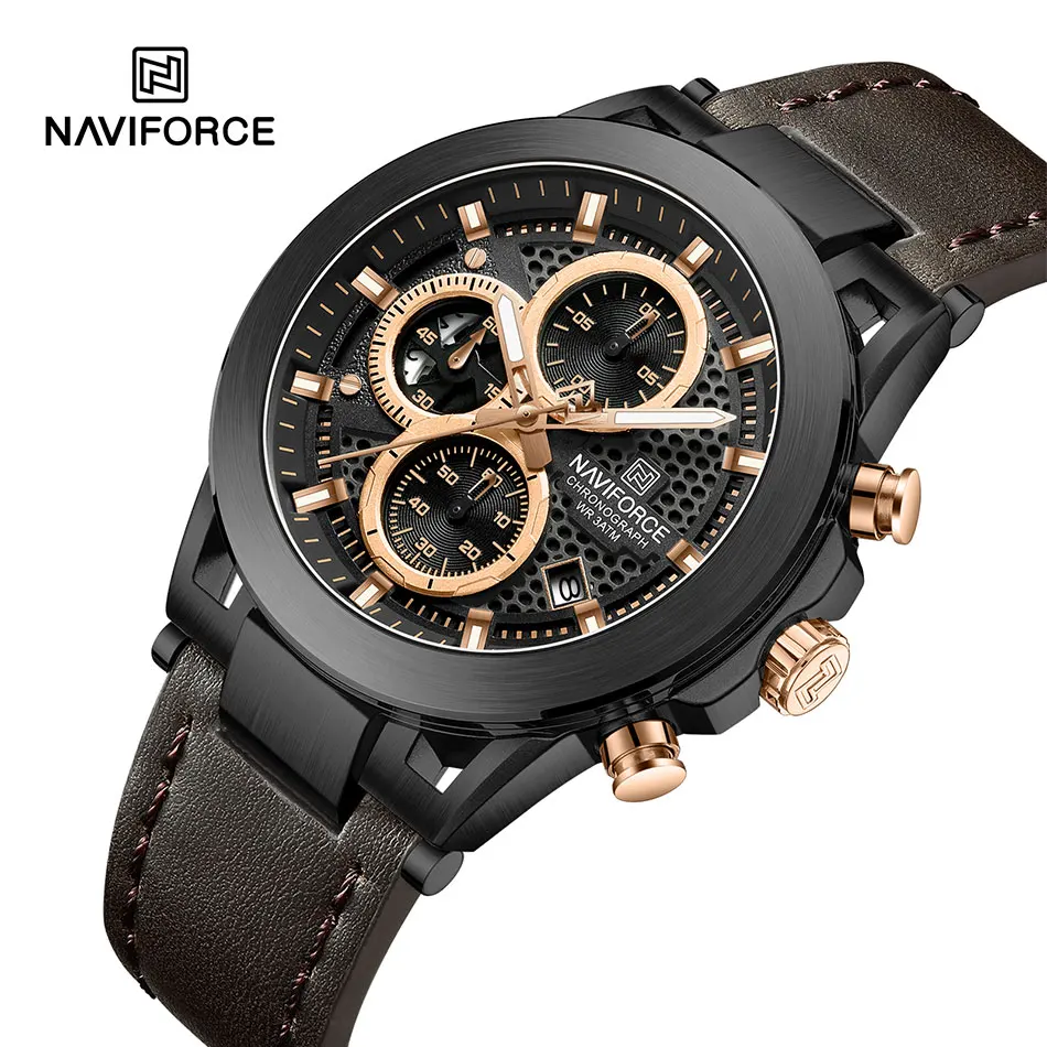 NAVIFORCE Luxury Men Watches Waterproof Luminous Watch For Man High Quality Quartz Chronograph Leather Wristwatches Clock Male