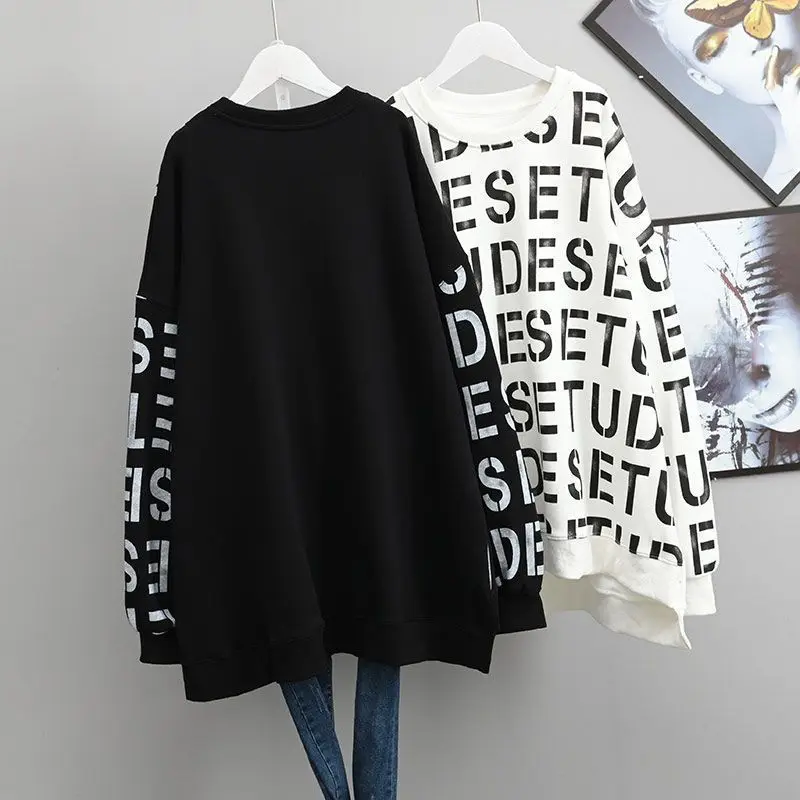 2023 Autumn and Winter Women\'s Solid Round Neck Long Sleeve Letter Pullover Sweater Fashion Casual Formal Office Lady Tops