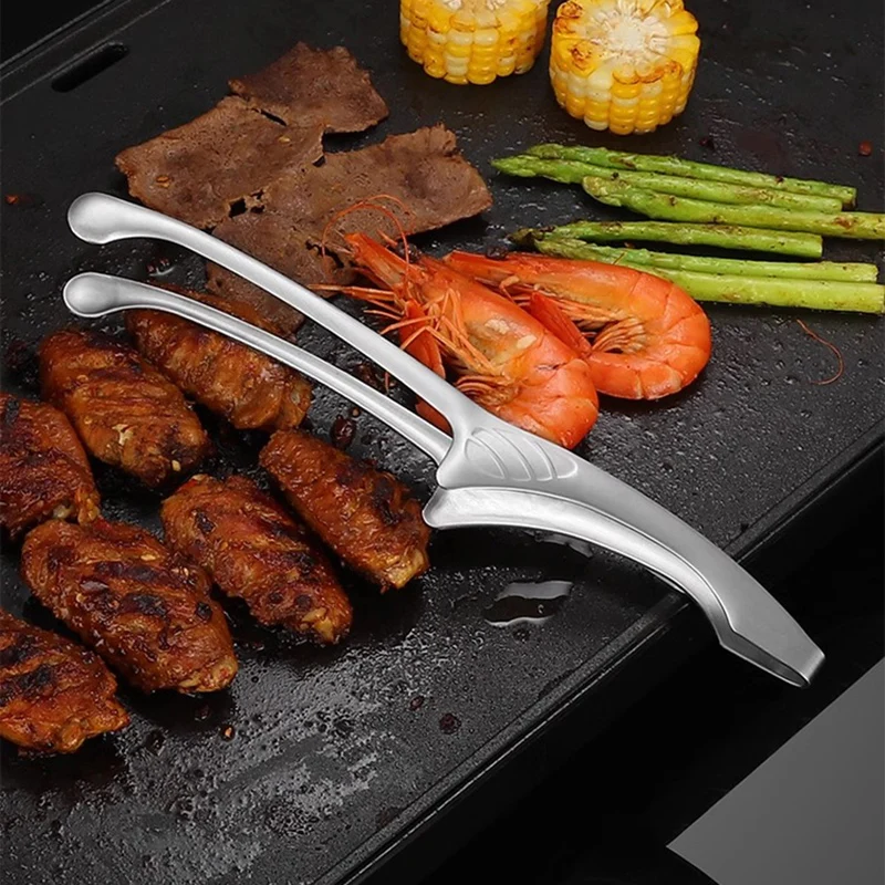 Kitchen Tongs Stainless Steel Barbecue Tongs Cooking Tweezers BBQ Grill Tongs with Stand Food Meat Salad Clamp Barbecue Utensils