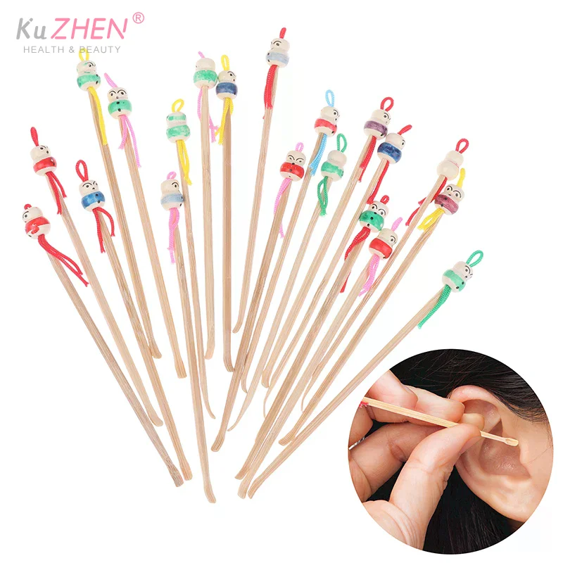 10/20 Pcs Random  Bamboo Ear Cleaning Spoon Cartoon Head Earwax Removal Skid Resistant Wood Ear Cleaner Kit Ear Picks Removal