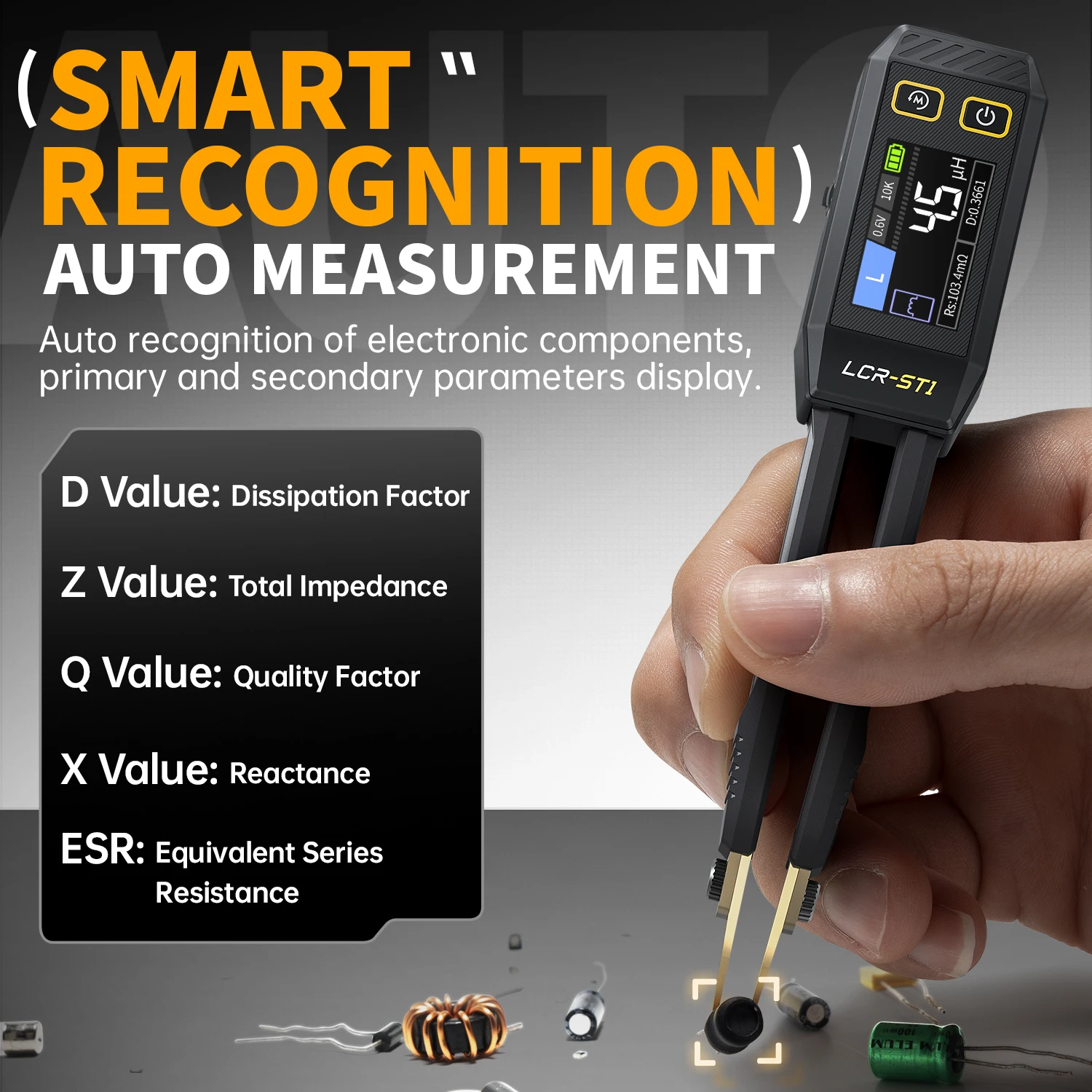 Imagem -02 - Fnirsi Lcr-st1 Pinça Inteligente Lcr Smd Esr Tester Resistência Capacitância Indutância Continuidade Diodo Teste Ferramentas Multímetro Automático