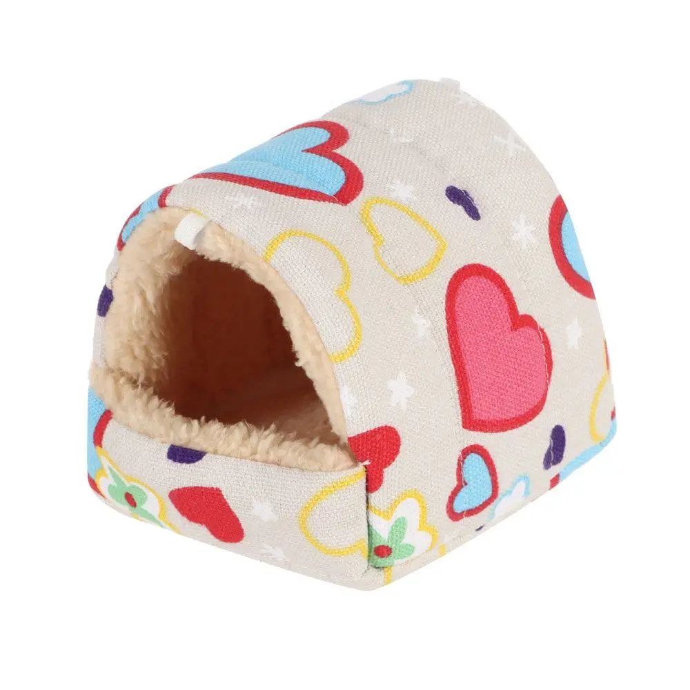 Pet Hamster Nest Semi-closed Velvet Warm Small Animal Cotton House Cartoon Pattern Guinea Pig Squirrel Cage Sleeping Bed