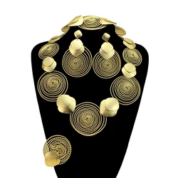 Fashion Ladies Mama Large Necklace Bracelet Earrings Ring Wedding Party Gift Brazilian Gold Plated Huge Jewelry Set FHK13253