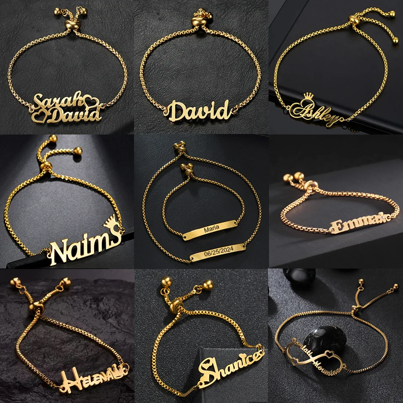 

Nextvance Personalized Custom Name Bracelets For Men Women Stainless Steel Adjustable Chain Bracelet Jewelry Birthday Gifts