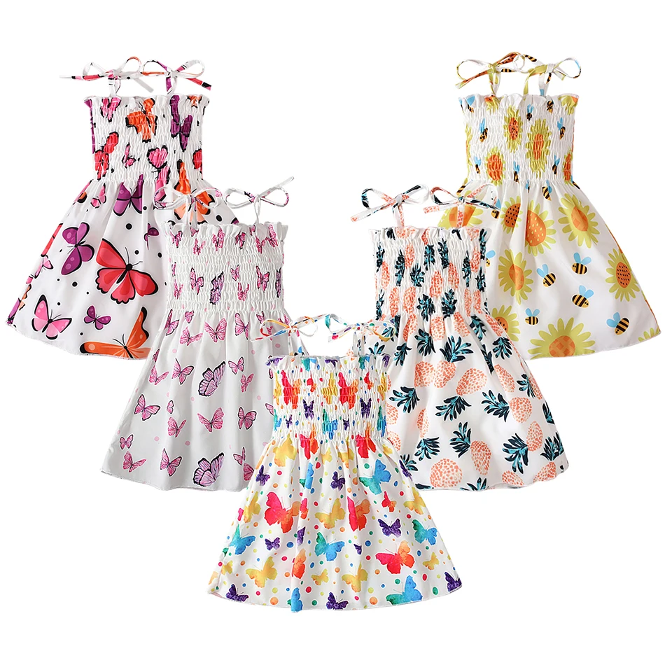 Summer Dress for Little Girls Themed with Dinosaur and Panda Print Comfortable Stylish Celebrations Girls Casual Dresses