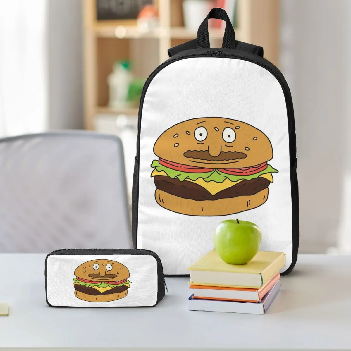 Bob As A Burger Backpack Student BookBag School Bag Shoulder Bags 3ps Insulated Lunch Bag Pencil Case