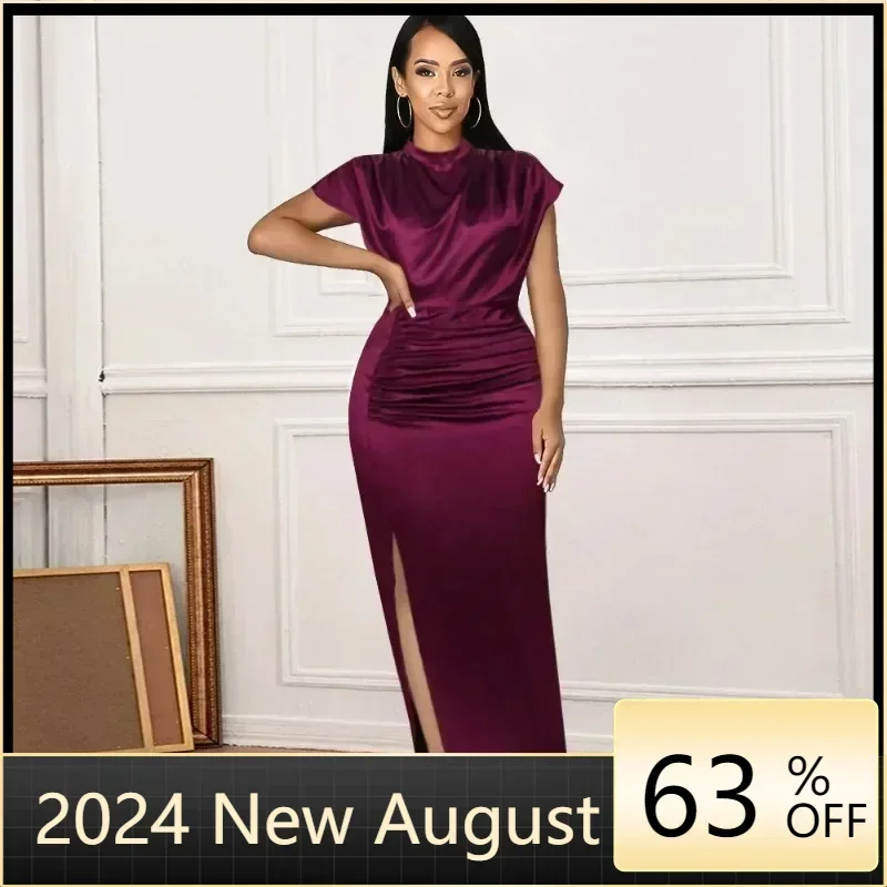 

Burgundy Dresses Plus Size 4XL Sexy Bodycon Long Prom Slit Evening Birthday Party Cocktail Outfits for Ladies 2024 Spring Summer