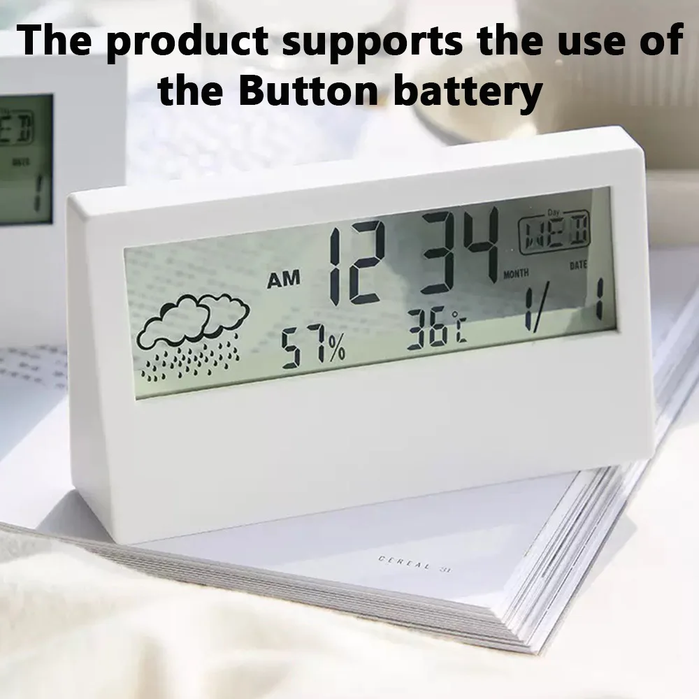 Reloj despertador de escritorio LED silencioso reloj electrónico meteorológico inteligente calendario perpetuo escritorio transparente