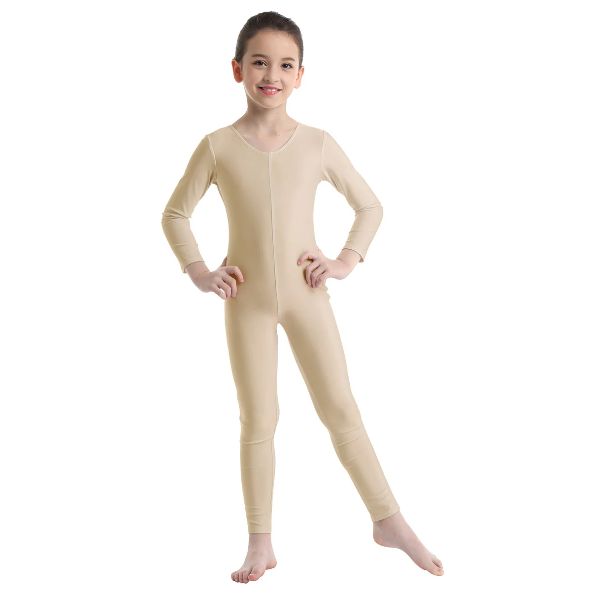 Kids Girls Gymnastics Leotard Jumpsuit Long Sleeves Solid Color Slim fit Unitard Dancewear Ballet Dance Workout Performance Wear