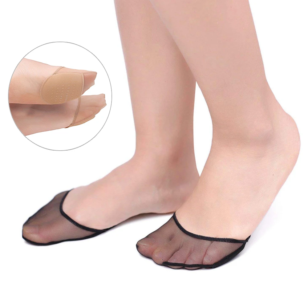 1Pair Thick Flesh Color Invisible Foot Toe Socks Pad Mat Half Pad Transparent Breathable Gauze Sponge Pad Insole Socks