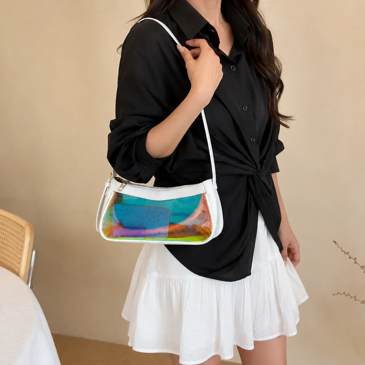 Summer Trendy Jelly Clear Shoulder Bag, Large Capacity Commute Handbag with Chain Strap, Multi-Wear Underarm Single Shoulder Crossbody Purse for Women Daily Matching Gift