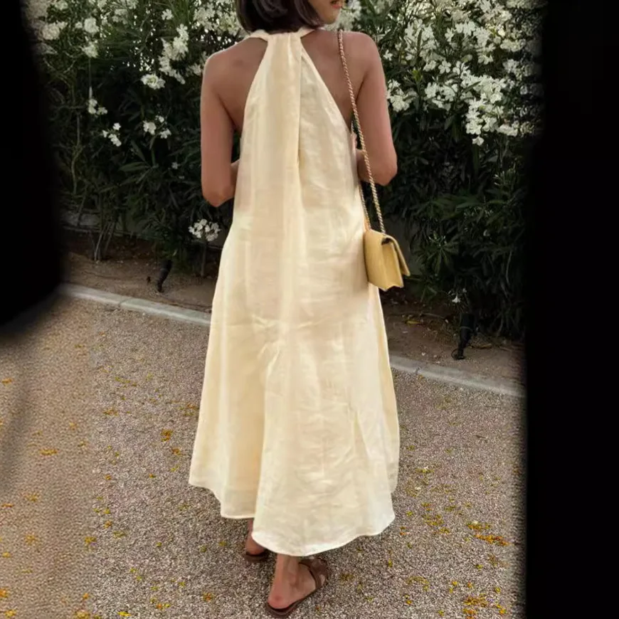 

2024 Summer New V-Neck Sleeveless Pocket Loose Street Style Dress For Women