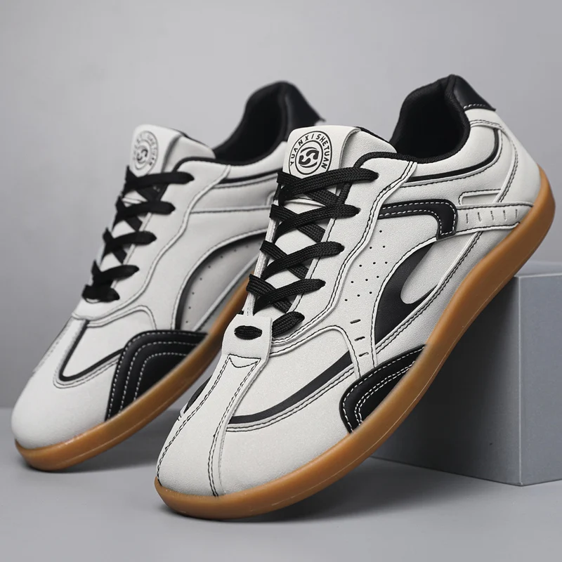 

Мужская повседневная обувь на плоской подошве с низким верхом и круглым носком с цветными блоками в стиле ретро, модная легкая прогулочная спортивная обувь большого размера