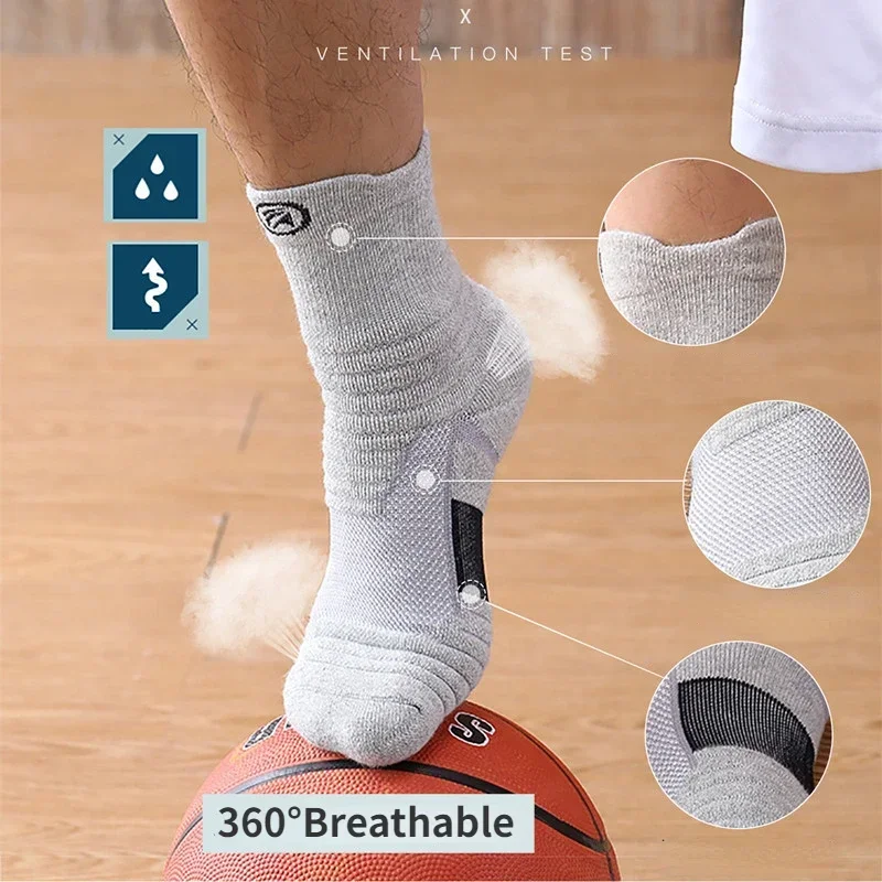 3pairs/Lot Men's Socks Compression Stockings Breathable Basketball Sports Cycling running Towel Socks High Elastic Tube Socks