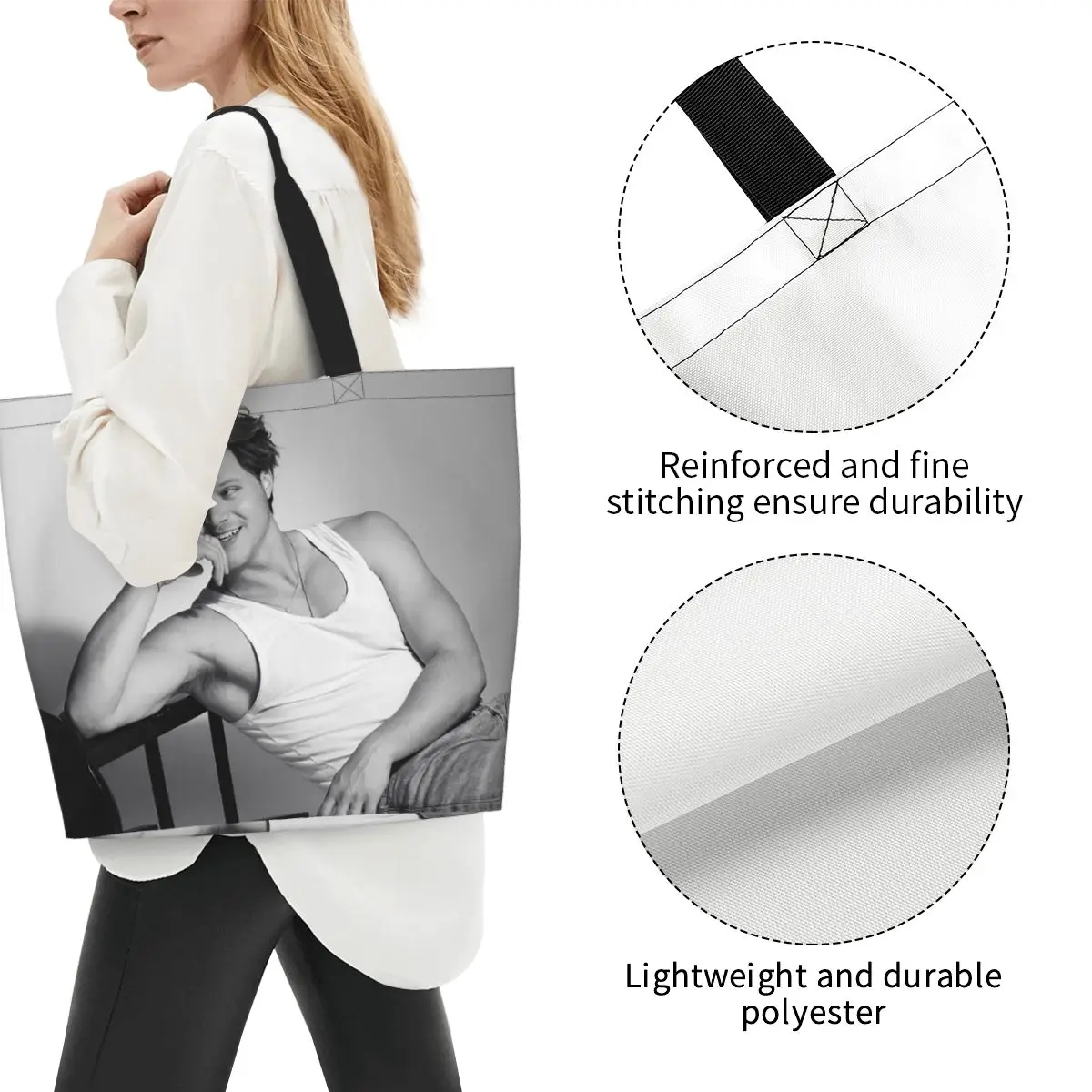 Soft Rudy Pankow JJ Maybank Poster Shopping Tote Bag Canvas Large Capacity Shoulder Bags Shopper Grocery Handbag for Women