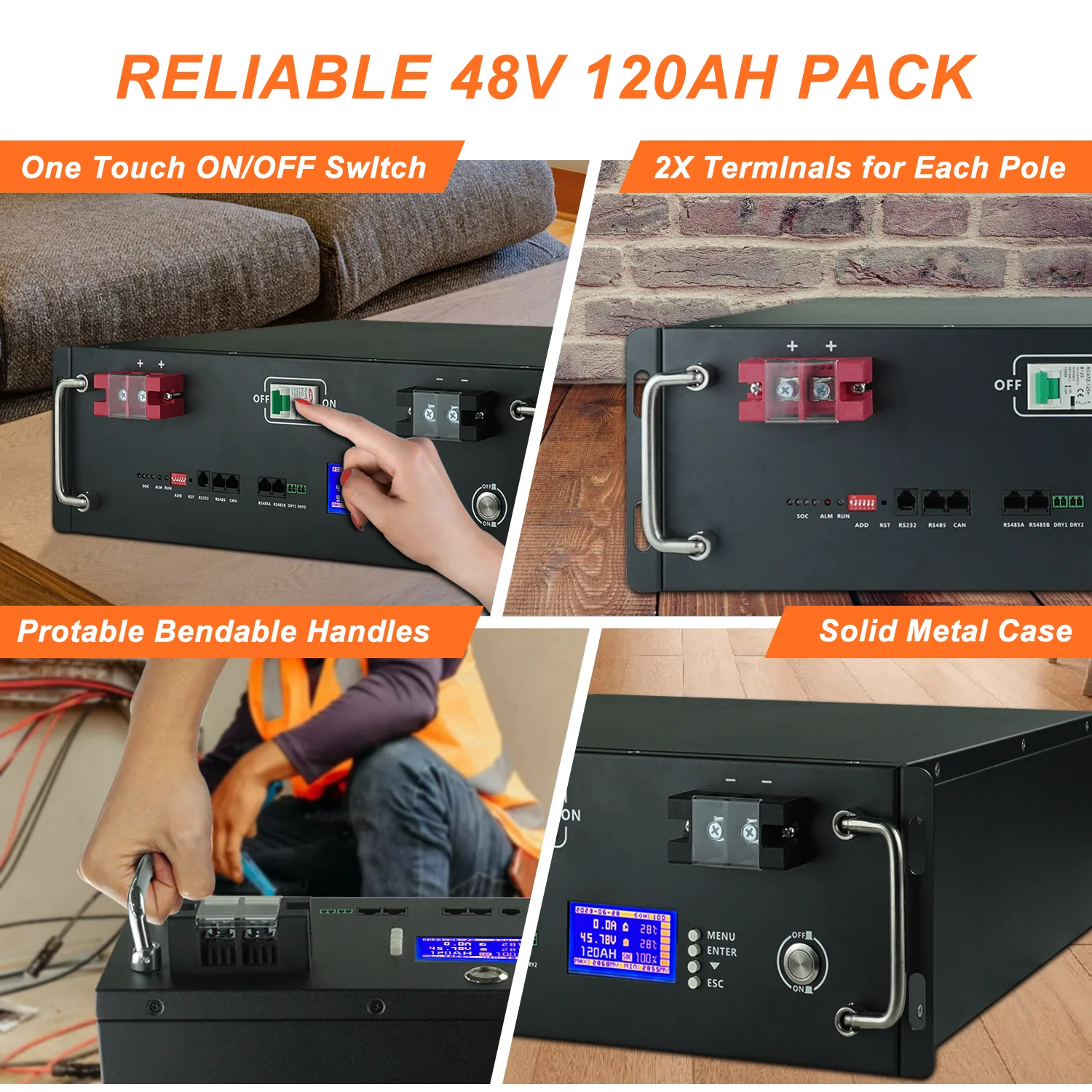 New 48V 120Ah 100Ah 200Ah LiFePo4 Battery Pack Built-in BMS 51.2V 5.12kw 32 Parallel with CAN RS485 Lithium Ion Battery NO TAX